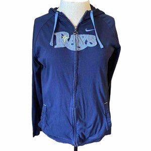 Tampa Bay Rays Jacket Women’s Size Medium Hooded Nike Swoosh Baseball Navy Blue